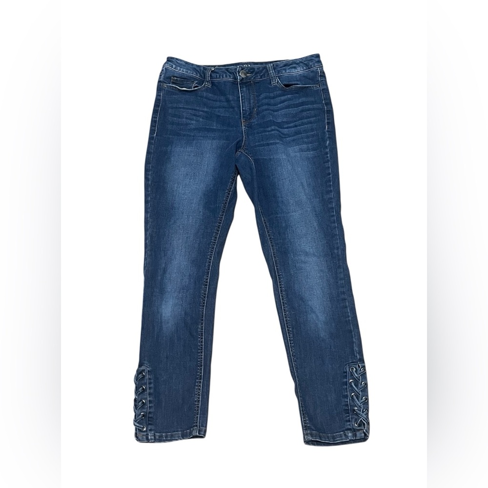 a.n.a Size 10 Tapered Jeggings Ankle Lace Up Stretch Denim Blue Jeans
